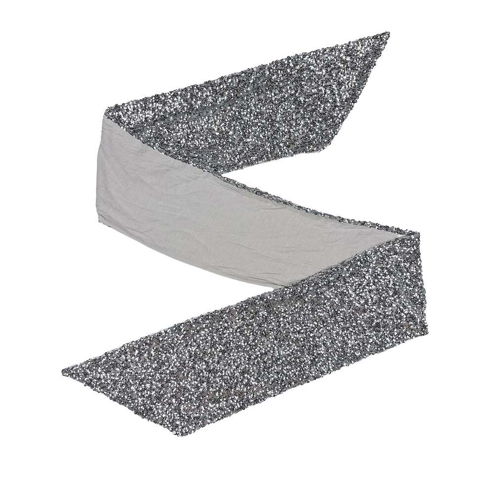 INC Silver Sequin Scarf VTG Y2K Glam Sparkle Disco Party Festive NYE 72" x 6"